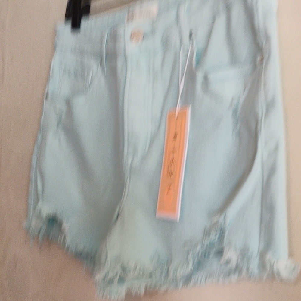 Blue High-Waisted Distressed Jean Shorts - Picture 3 of 9
